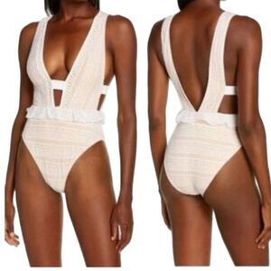 River Island peplum swimsuit in white